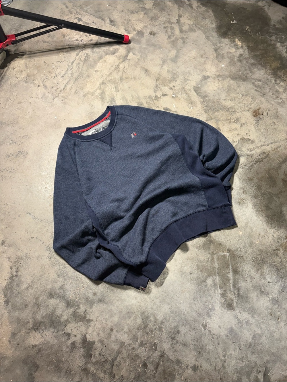 Russell Athletic Navy Crewneck Sweatshirt with Red Trim Detail